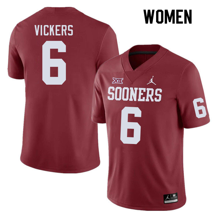 Women #6 Makari Vickers Oklahoma Sooners College Football Jerseys Stitched-Crimson